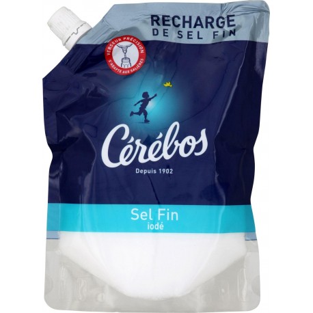 Cérébos Sel Fin Iodé Recharge avec Bec Verseur 500g (lot de 20)