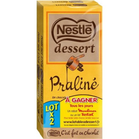 Nestlé Dessert tablette de chocolat au lait praliné 2x170g 340g