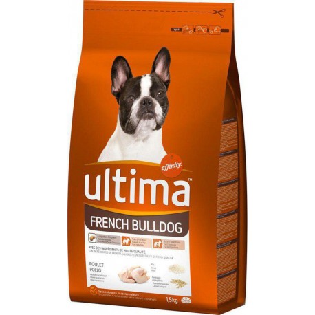 Ultima Croquettes French Bulldog Chiens Poulet Riz Céréales Complètes Format 1,5Kg