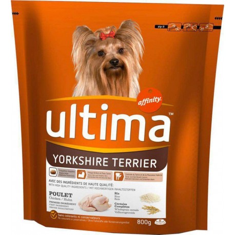 Ultima Croquettes Yorkshire Terrier Chiens Poulet Riz Céréales Complètes Format 800g