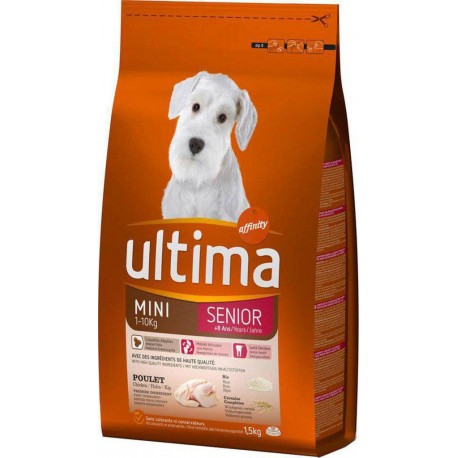 Ultima Croquettes Chiens Senior +8 Ans Mini 1-10Kg Poulet Riz Céréales Format 1,5Kg