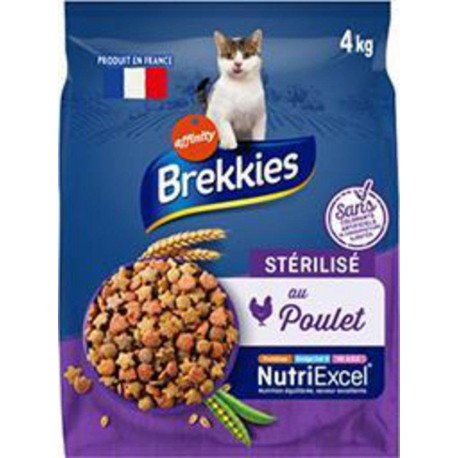 Brekkies Croquettes Chats Stérilisés au Poulet Céréales Complètes 4Kg