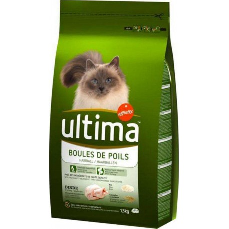 Ultima Croquettes Chat Boules de Poils Dinde 1,5Kg