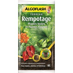 Algoflash Terreau Rempotage Plantes Vertes et Plantes Fleuries Avec Engrais 6L