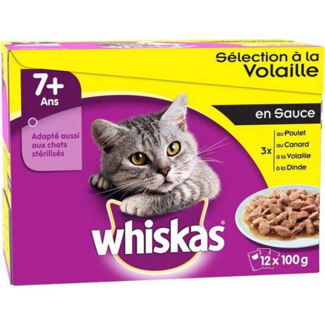 Whiskas 7 ans et Plus Sélection à la Volaille en Sauce par 12