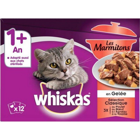 Whiskas 1 ans et Plus Les Marmitons en Gelée Sélection Classique par 12