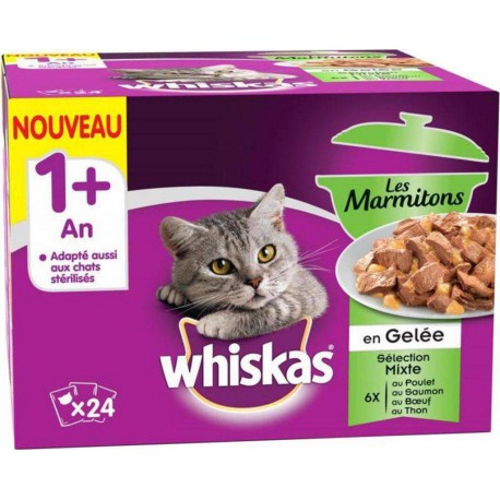 Whiskas 1 an et Plus Les Marmitons en Gelée Sélection Mixtes par 24