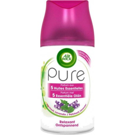 Air Wick Recharge Spray Pure Parfum aux 5 Huiles Essentielles Patchouli et Lavande Relaxant 250ml