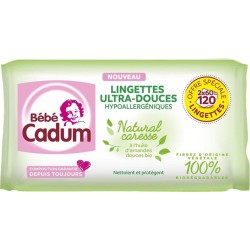 Bébé Cadum Lingettes Ultra-Douces Naturel Caresse à l’Huile d’Amandes Douces Bio 2 paquets de 60