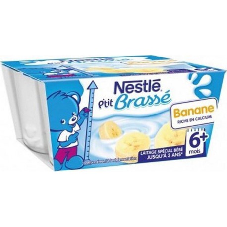 Nestlé P’tit Brassé Banane Riche en Calcium bébé +6 mois par 4 pots de 100g