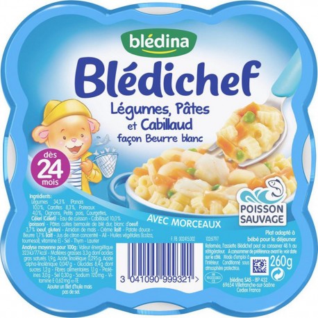 Blédina Blédichef Légumes Pâtes et Cabillad Façon Beurre Blanc