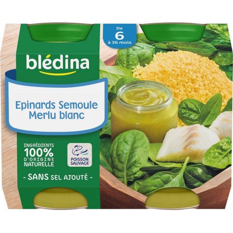 Blédina Epinards Semoule Merlu Blanc 2x200g