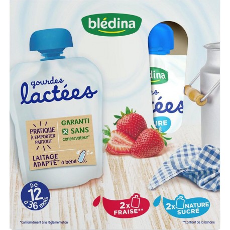 Blédina Gourdes Lactées Nature Sucré et Fraise