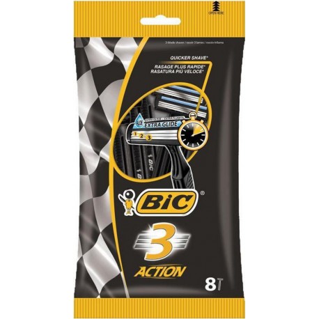 Bic 3 Action par 8 Rasoirs Jetables 3 Lames pour Homme avec Aloé Extra Glide