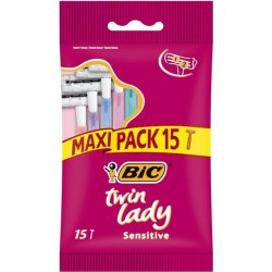 Bic Twin Lady Sensitive Maxi Pack par 15 Rasoirs Jetables pour Femme