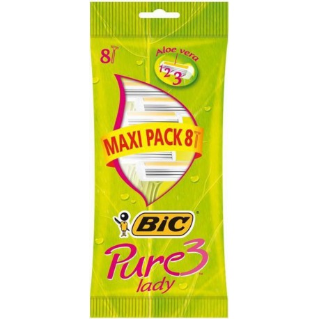 Bic Pure 3 Lady Maxi Pack par 8 Rasoirs Jetables pour Femme avec Aloé Vera