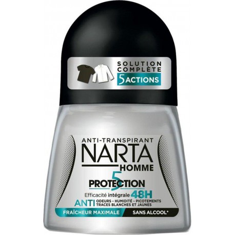 Narta Homme Roll-on Anti-Transpirant 5 Actions Efficacité 48h Fraîcheur Maximale 50ml