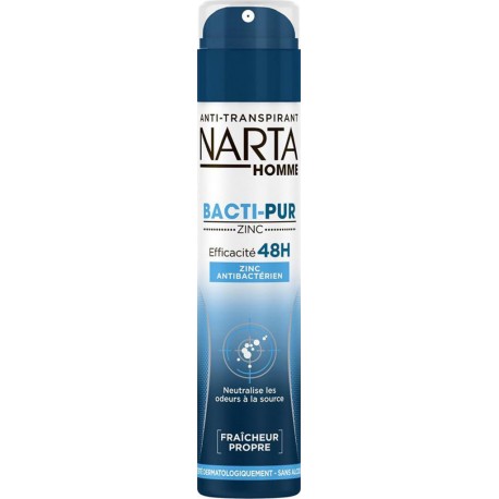 Narta Homme Spray Anti-Transprant Bacti-Pur Zinc Efficacité 48h Fraîcheur Naturelle 200ml