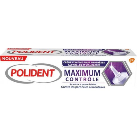 Polident Maximum Contrôle Crème Fixative Pour Prothèses Partielles et Complètes 40g