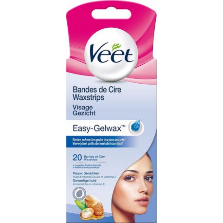 Veet Bandes de Cire Visage Easy-Gelwax Peaux Sensibles par 20 Bandes de Cire