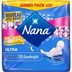 Nana Maxi goodnight Serviette Hygiénique Maxi pour La Nuit Avec Ailettes, 2  x 12 unités : : Hygiène et Santé