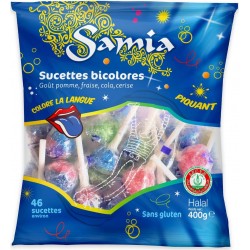 Samia Sucettes Halal Bicolores Goût Pommes Fraise Cola Cerise 400g