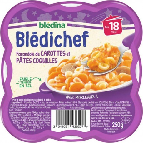 Blédina Blédichef Farandole de Carottes et Pâtes Coquilles