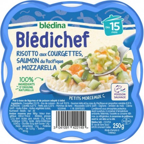 Blédina Blédichef Risotto aux Courgettes Saumon du Pacifique et Mozzarella 250g