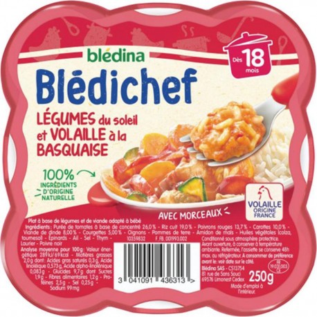 Blédina Blédichef Légumes du Soleil et Volaille à la Basquaise 250g