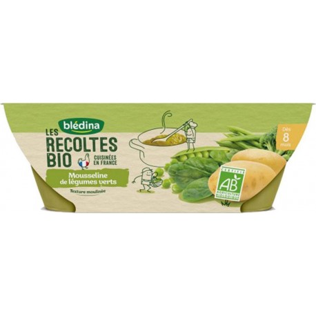 Blédina Les Récoltes Bio Mousseline de Légumes Verts