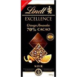 Lindt Excellence Noir Orange Amandes 70% Cacao 100g