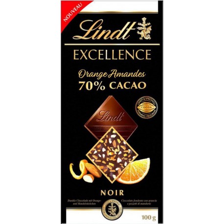 Lindt Excellence Noir Orange Amandes 70% Cacao 100g