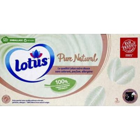 LOTUS Mouchoirs blancs pure 0% parfum 3 épaisseurs x80 boîte 80 mouchoirs