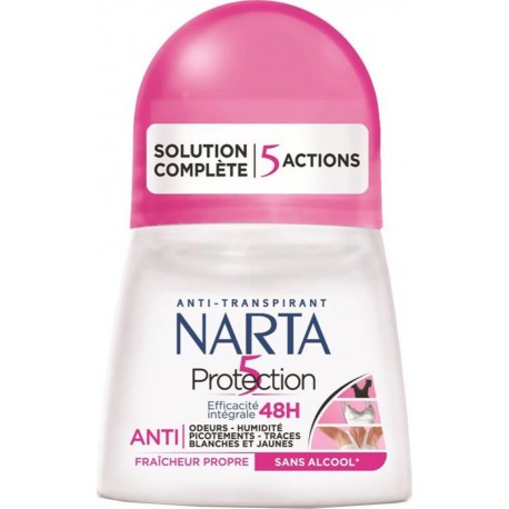 Narta Roll-on Anti-Transpirant Solution Complète 5 Actions Protection Efficace 48h 50ml (lot de 4)