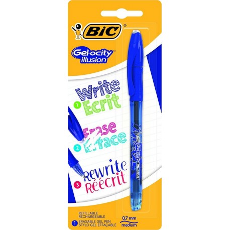 BIC Gel-ocity Illusion - Stylos gel effaçable 0,7mm bleu